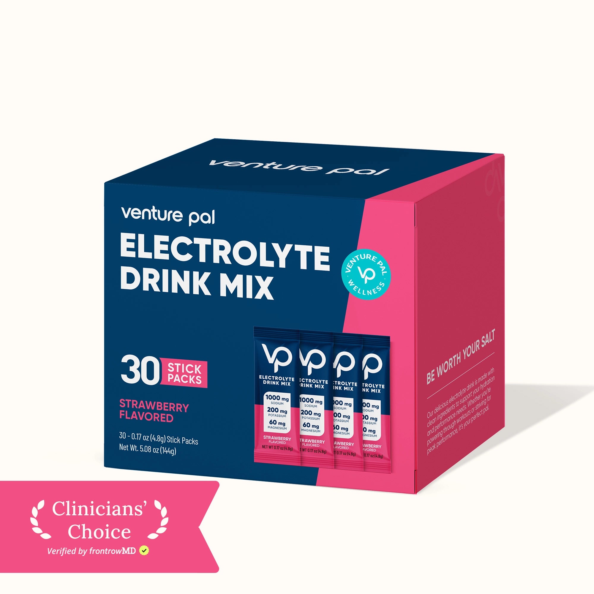 High Sodium Sugar Free Electrolytes Powder Packet -  Strawberry Salt - 30 Sticks