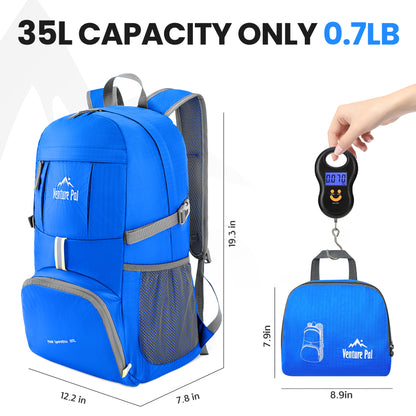 Venture Pal 35L Ultralight Lightweight Packable Foldable Travel Camping Hiking Outdoor Sports Backpack Daypack - Royal Blue