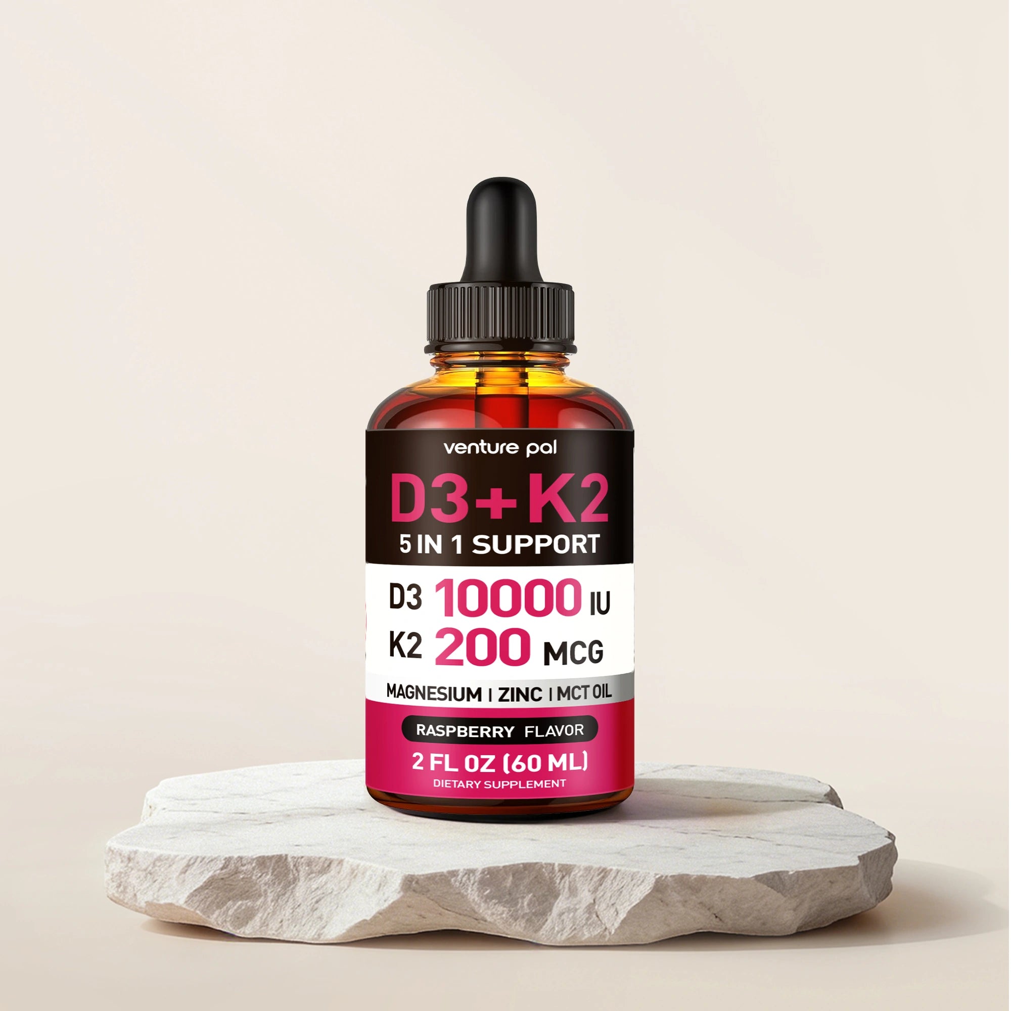 Vitamin D3 10000 IU Plus K2 (MK-7) - Raspberry Flavor - 200 mcg Liquid Drops