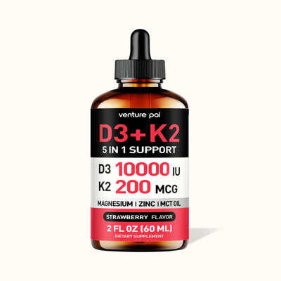 Vitamin D3 10000 IU Plus K2 (MK-7) - Strawberry Flavor - 200 mcg Liquid Drops
