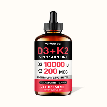 Vitamin D3 10000 IU Plus K2 (MK-7) - Strawberry Flavor - 200 mcg Liquid Drops