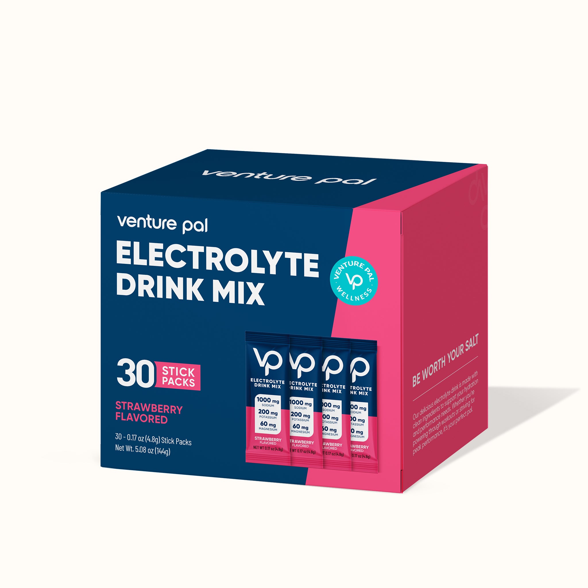 High Sodium Sugar Free Electrolytes Powder Packet -  Strawberry Salt - 30 Sticks