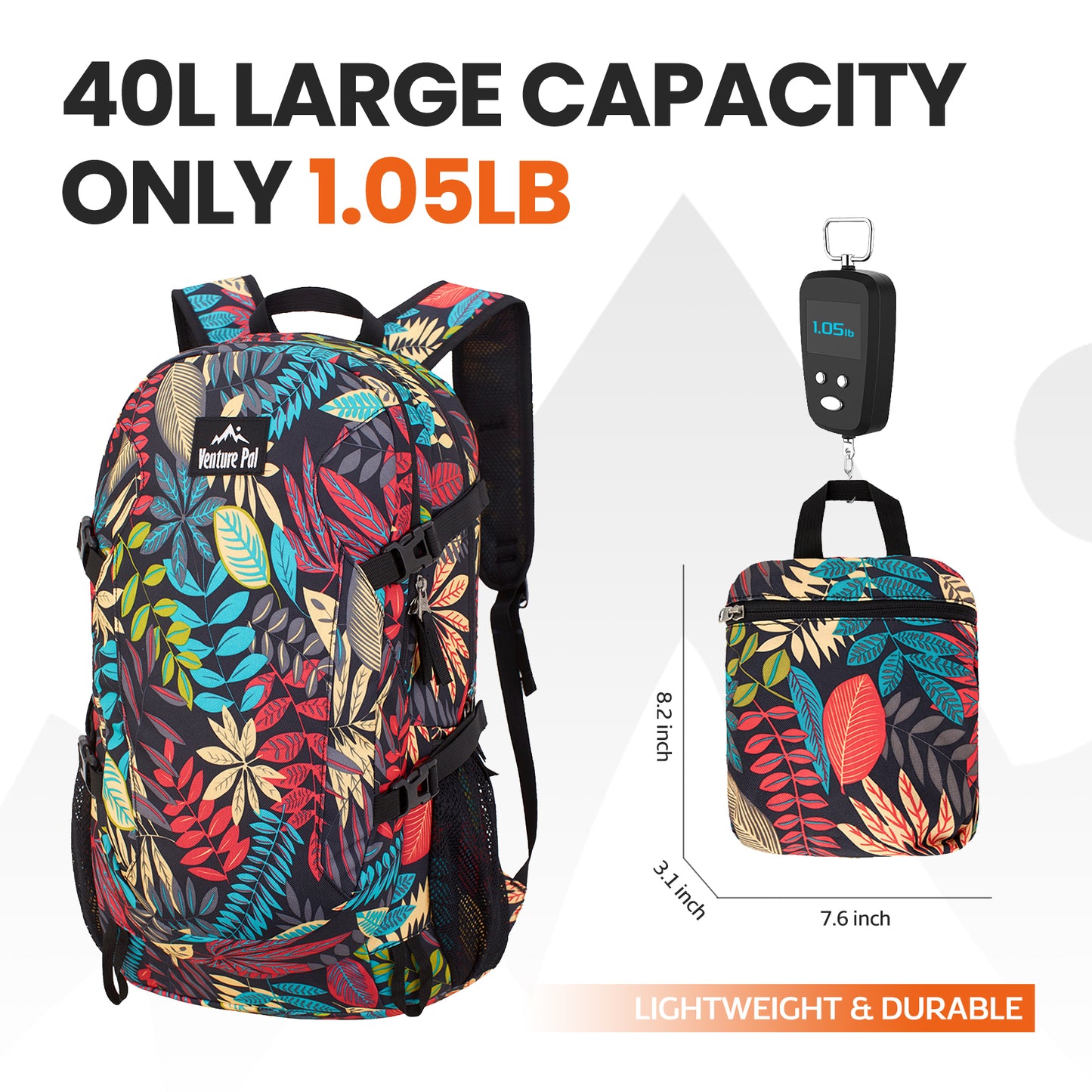 Venture Pal Black Leaf 40L Nylon Backpack with Wet Pocket & Multi Compartment
