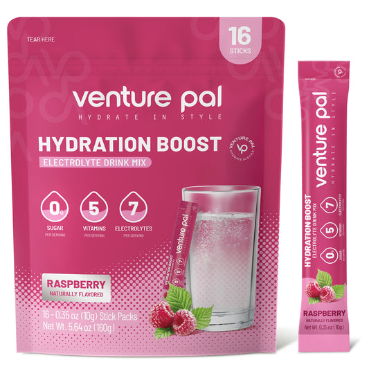 Venture Pal Hydration Boost  - Raspberry Flavor  - Electrolyte Drink Mix - 16 Sticks