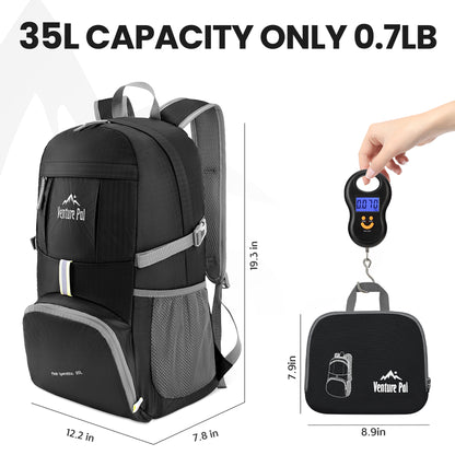 Venture Pal 35L Ultralight Lightweight Packable Foldable Travel Camping Hiking Outdoor Sports Backpack Daypack - Black
