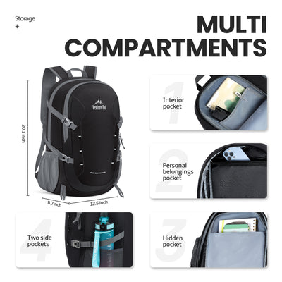 Venture Pal 40L Lightweight Packable Travel Hiking Backpack Daypack - Black