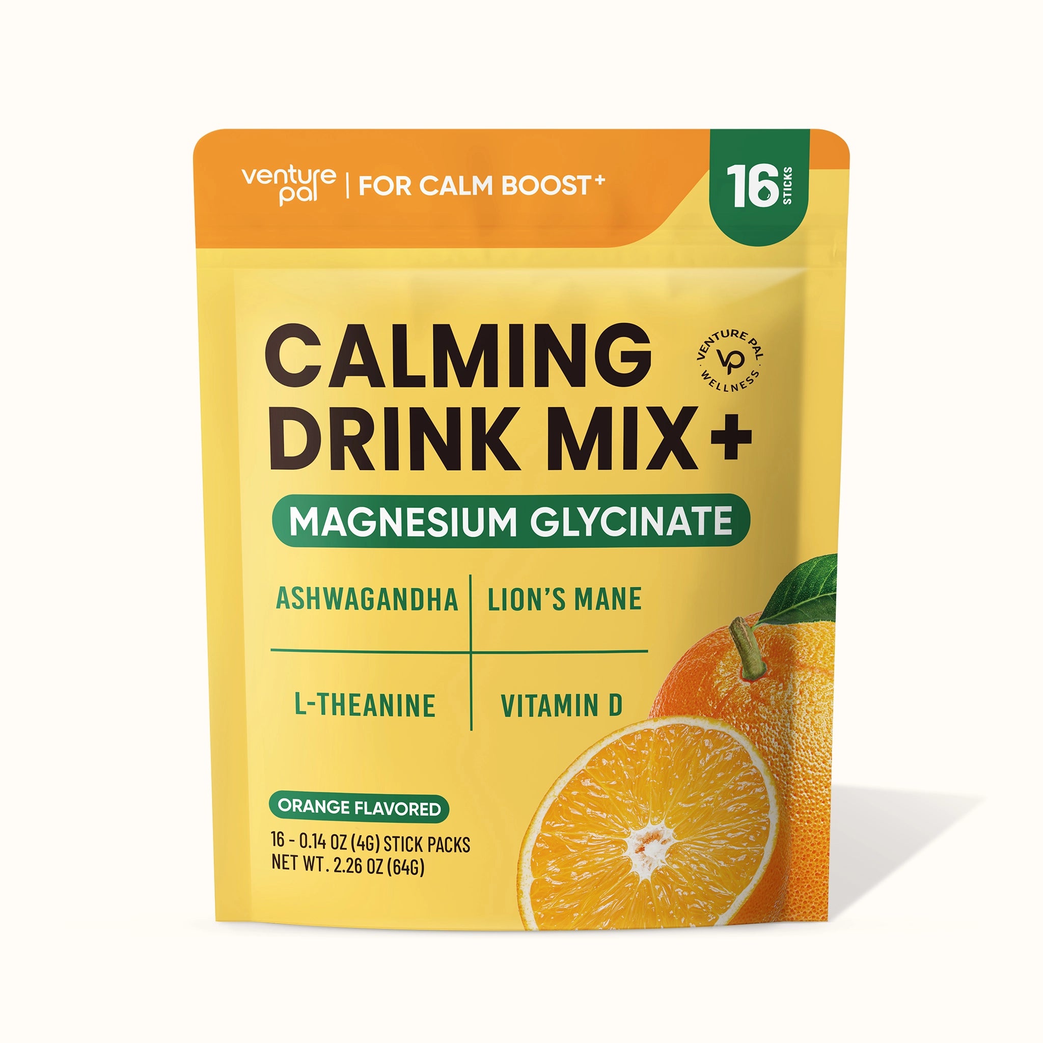 Magnesium Glycinate Powdered Drink Mix - Orange- 16 Sticks