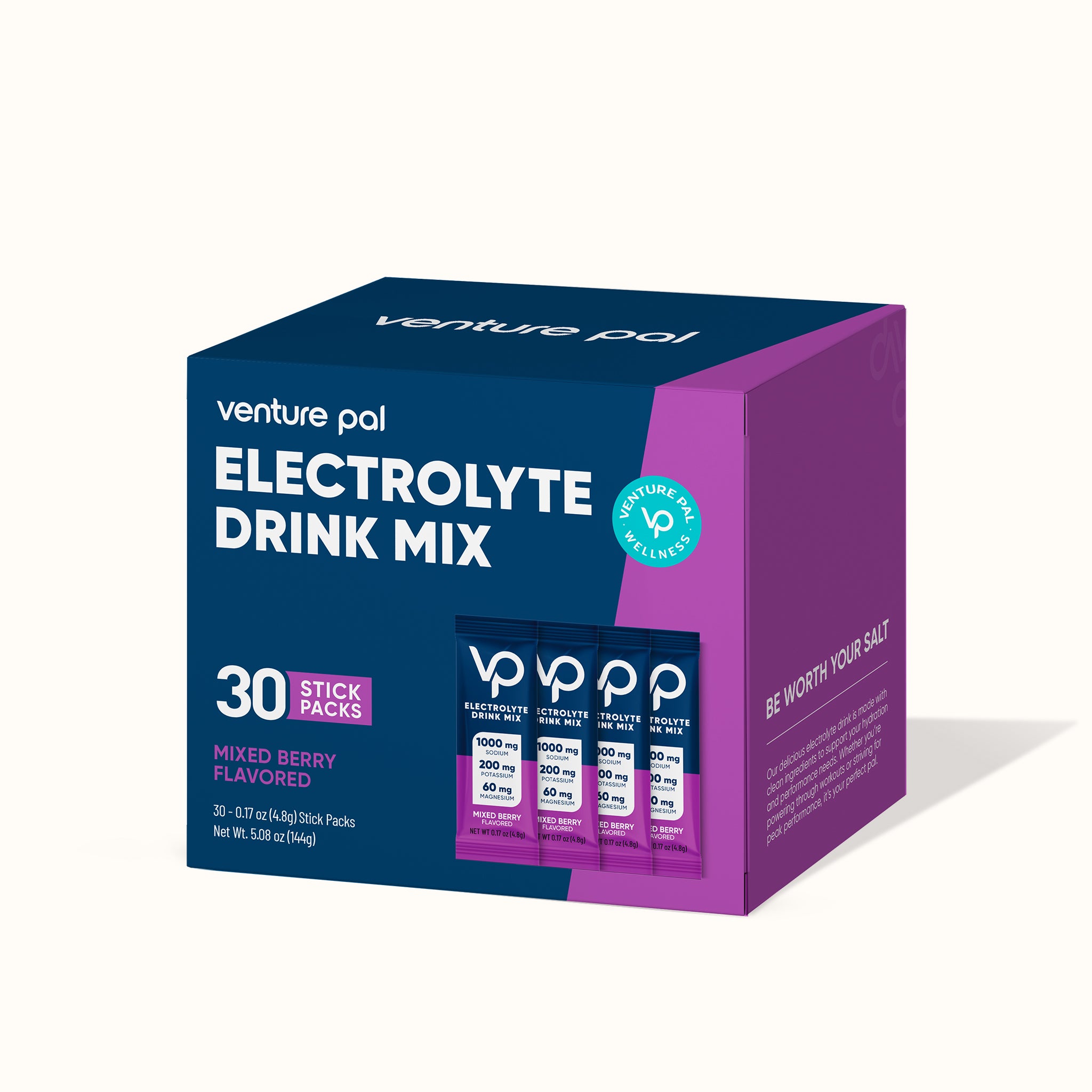 High Sodium Sugar Free Electrolytes Powder Packet -Mixed Berry Salt - 30 Sticks