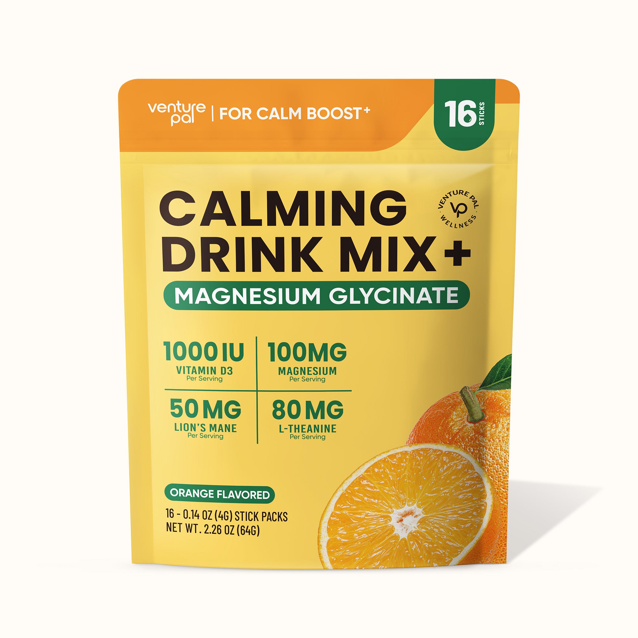 Magnesium Glycinate Powdered Drink Mix - Orange- 16 Sticks