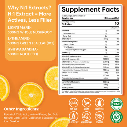 Magnesium Glycinate Powdered Drink Mix - Orange- 16 Sticks