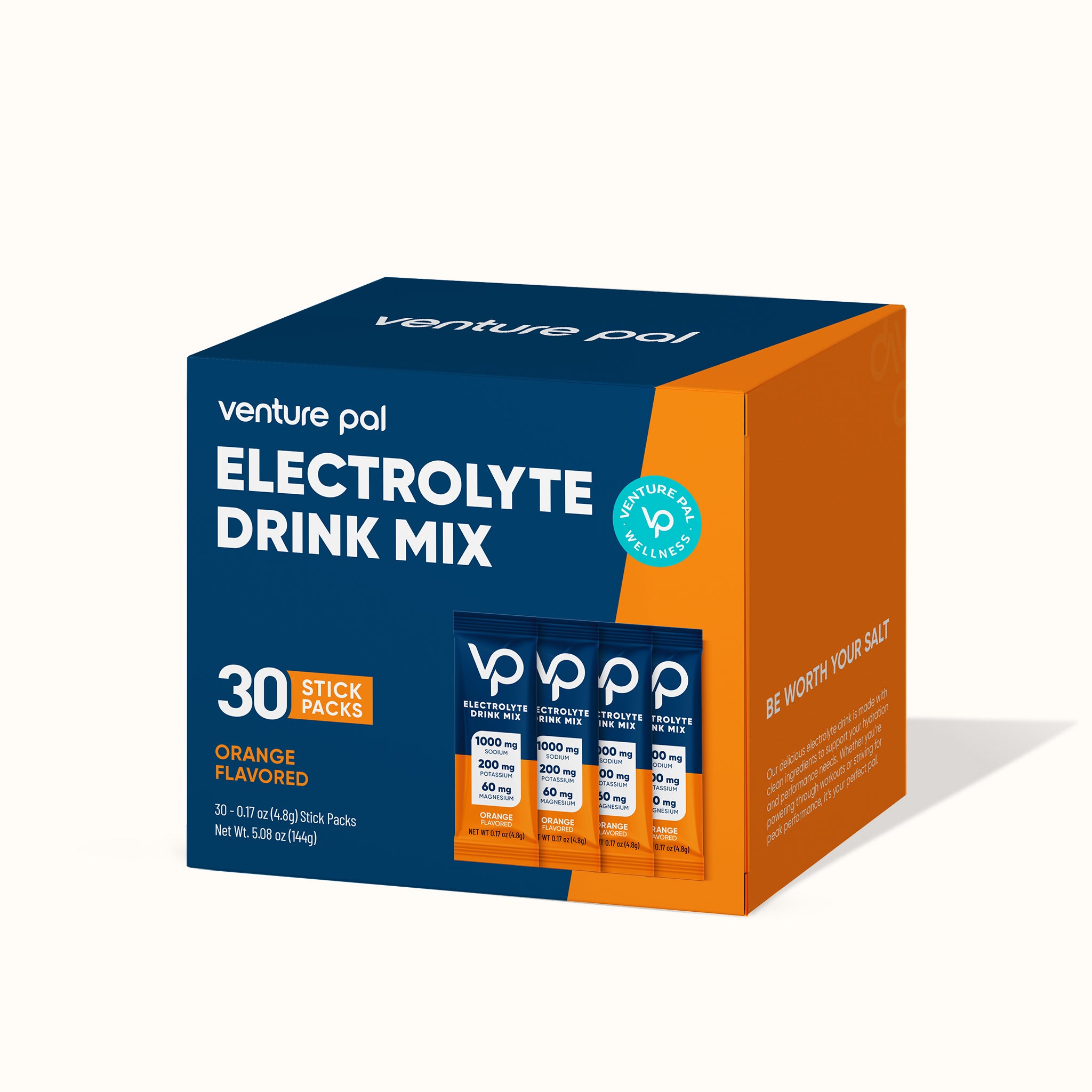 High Sodium Sugar Free Electrolytes Powder Packet -  Orange Salt - 30 Sticks