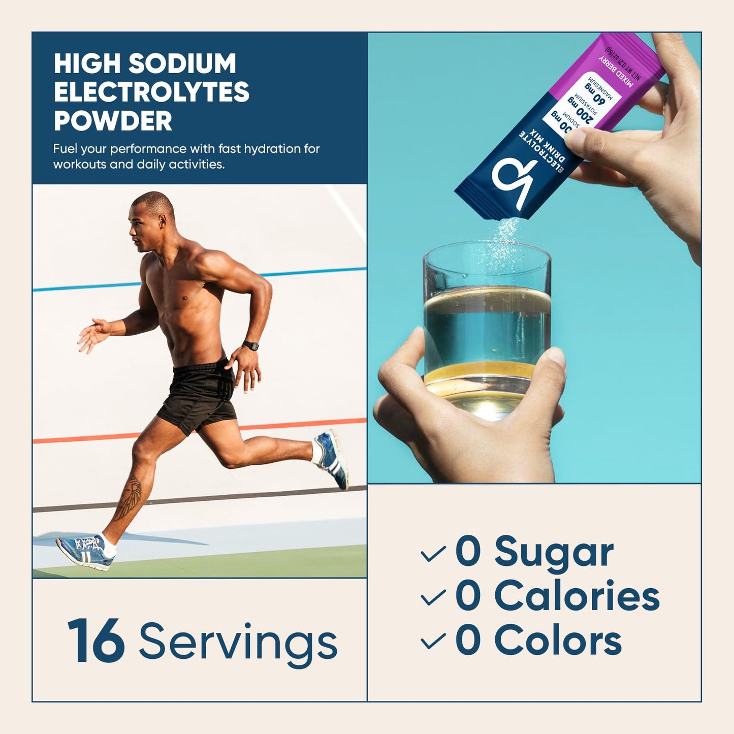 Venture Pal High Sodium Sugar Free Electrolytes Powder Packet -Mixed Berry Salt - 30 Sticks