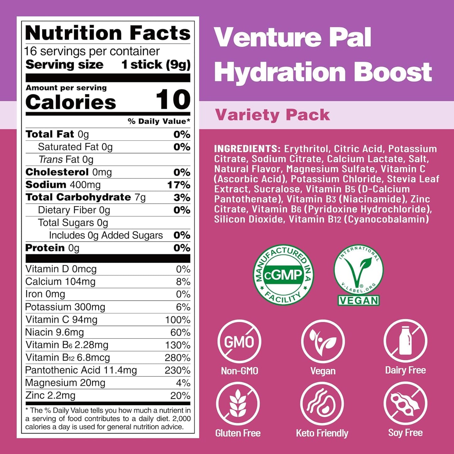 Venture Pal Sugar Free Electrolyte Powder Packets - Mixed Berry - 16 Sticks