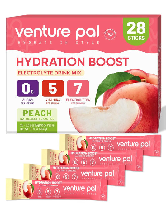 Venture Pal Sugar Free Electrolyte Powder Packets - Peach - 28 Sticks