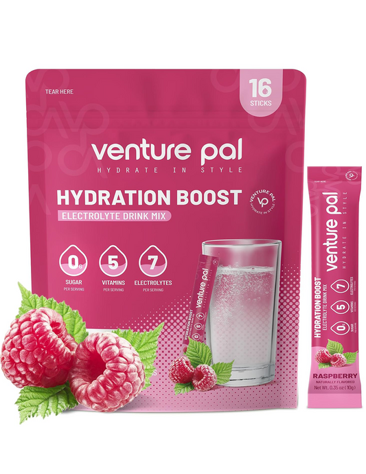 Venture Pal Sugar Free Electrolyte Powder Packets - Raspberry Flavor - 16 Sticks