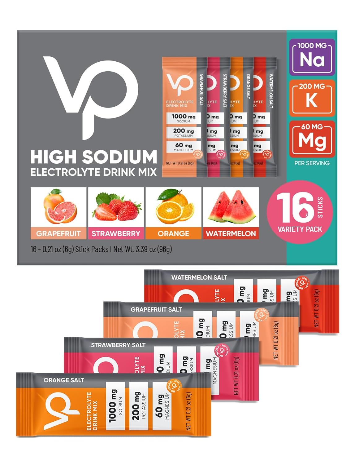 Venture Pal High Sodium Sugar Free Electrolytes Powder Packet - Variety Pack - 16 Sticks