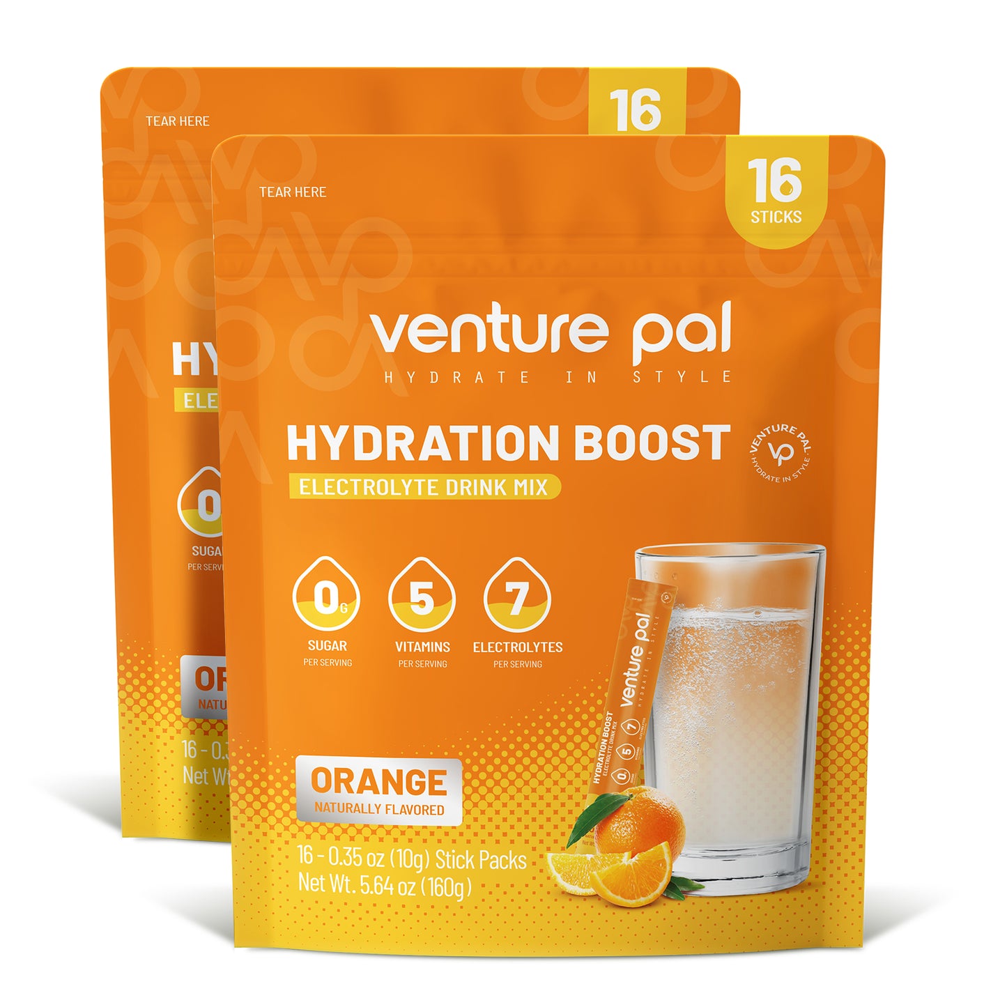 Venture Pal Hydration Boost  - Orange Flavor - Electrolyte Drink Mix - 16 Sticks