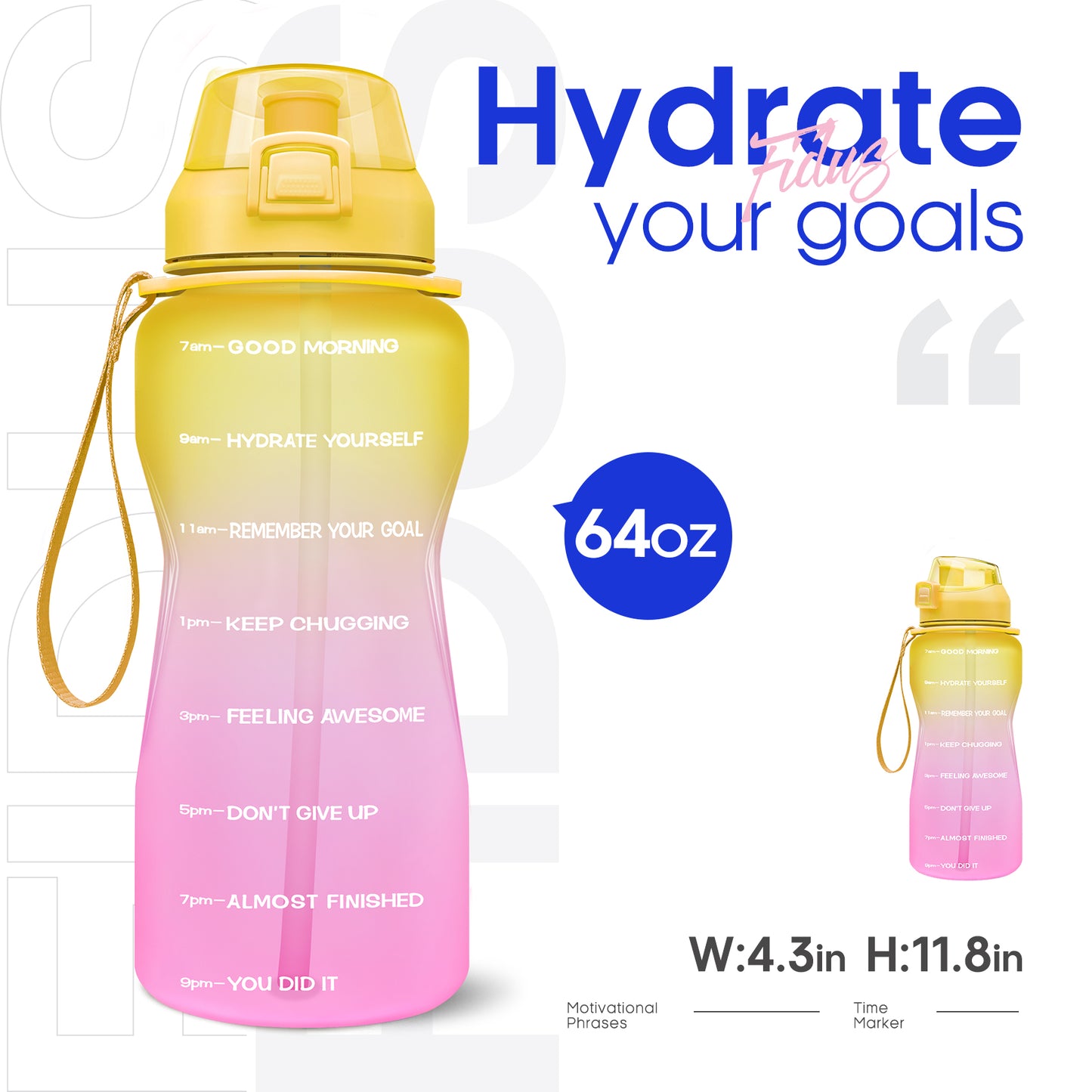 GIOTTO 64oz Motivational Water Bottle with Time Marker & Straw