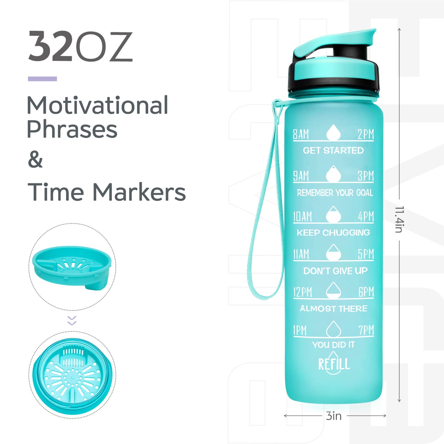 Sunvibe Motivational Water Bottle with Reminder Time Marker