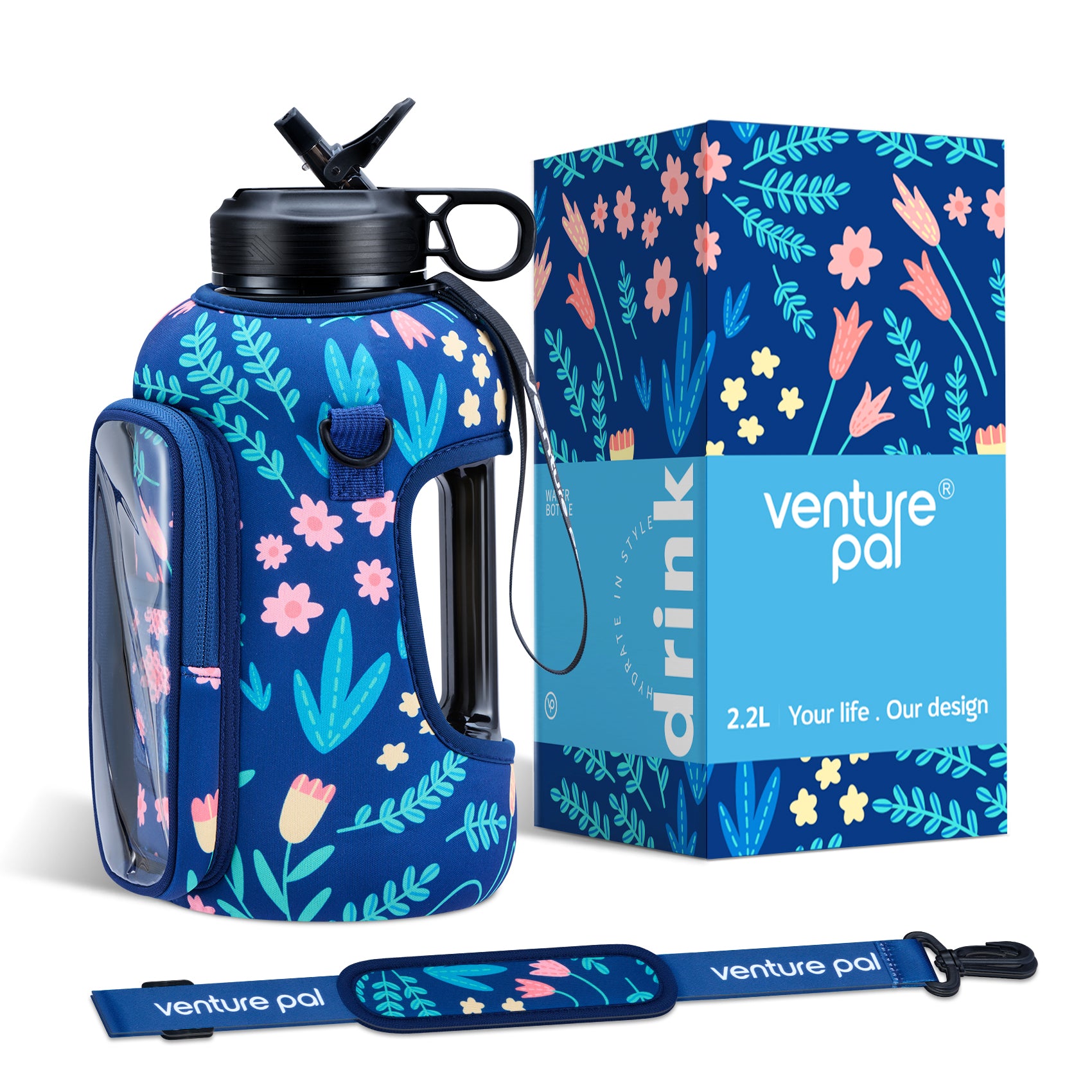 Venture Pal 22oz Motivational Water Bottle with Silicone Straw and and