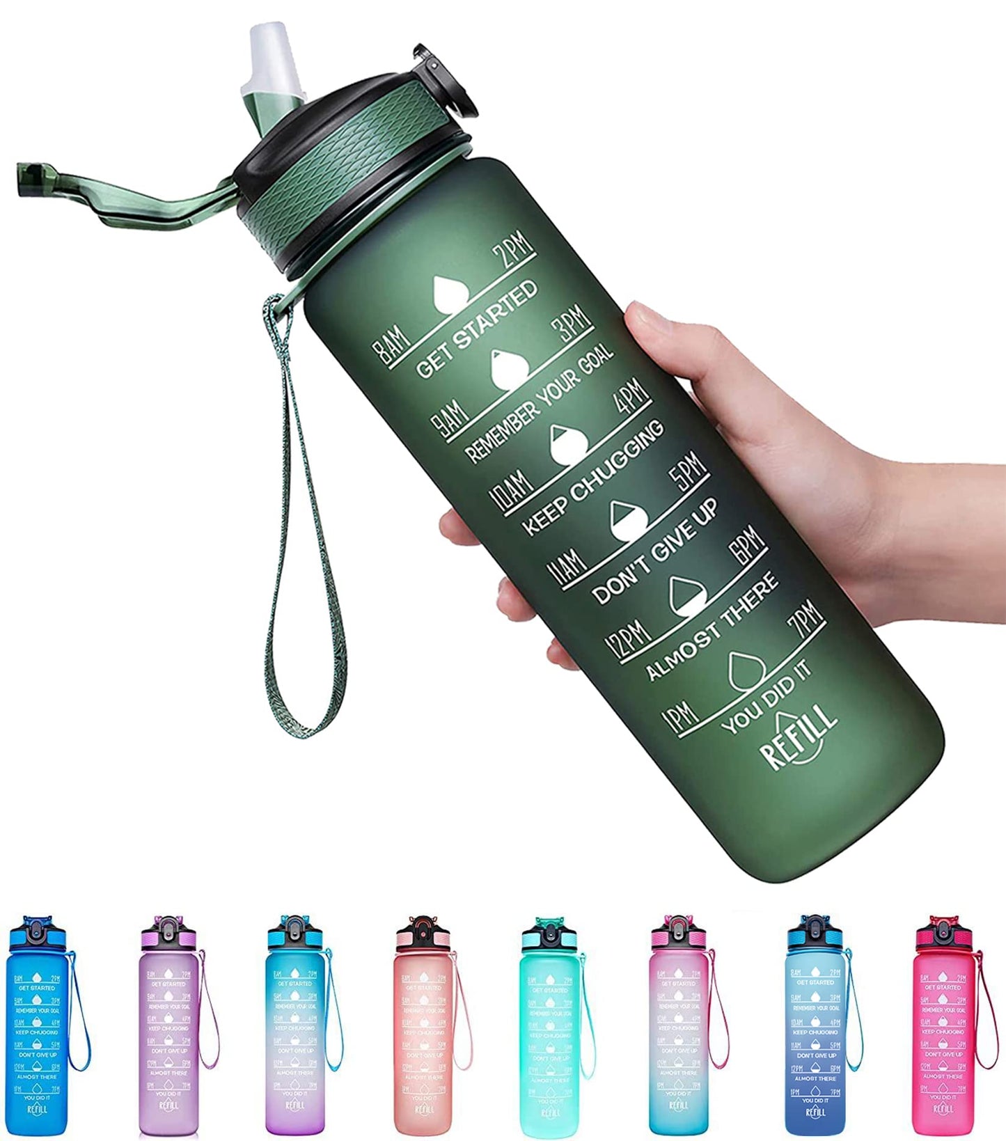 Giotto 32oz BPA Free Sports Water Bottle with Time Marker & Straw