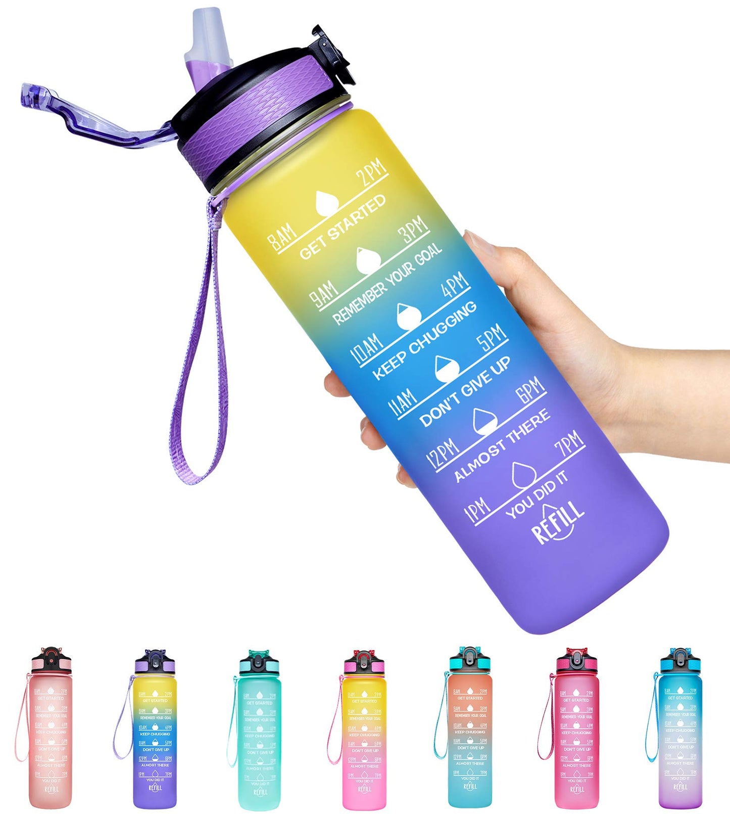 Giotto 32oz BPA Free Sports Water Bottle with Time Marker & Straw