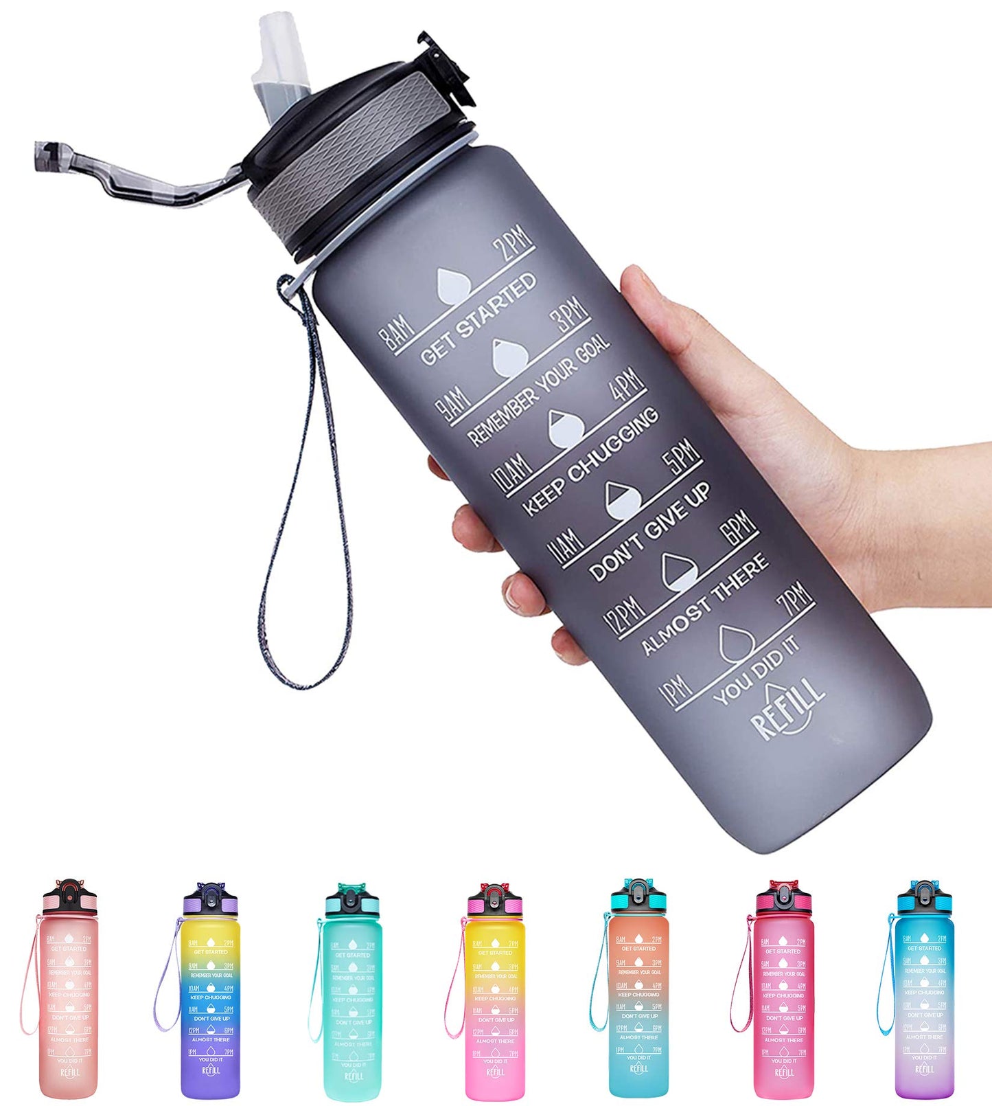 Giotto 32oz BPA Free Sports Water Bottle with Time Marker & Straw