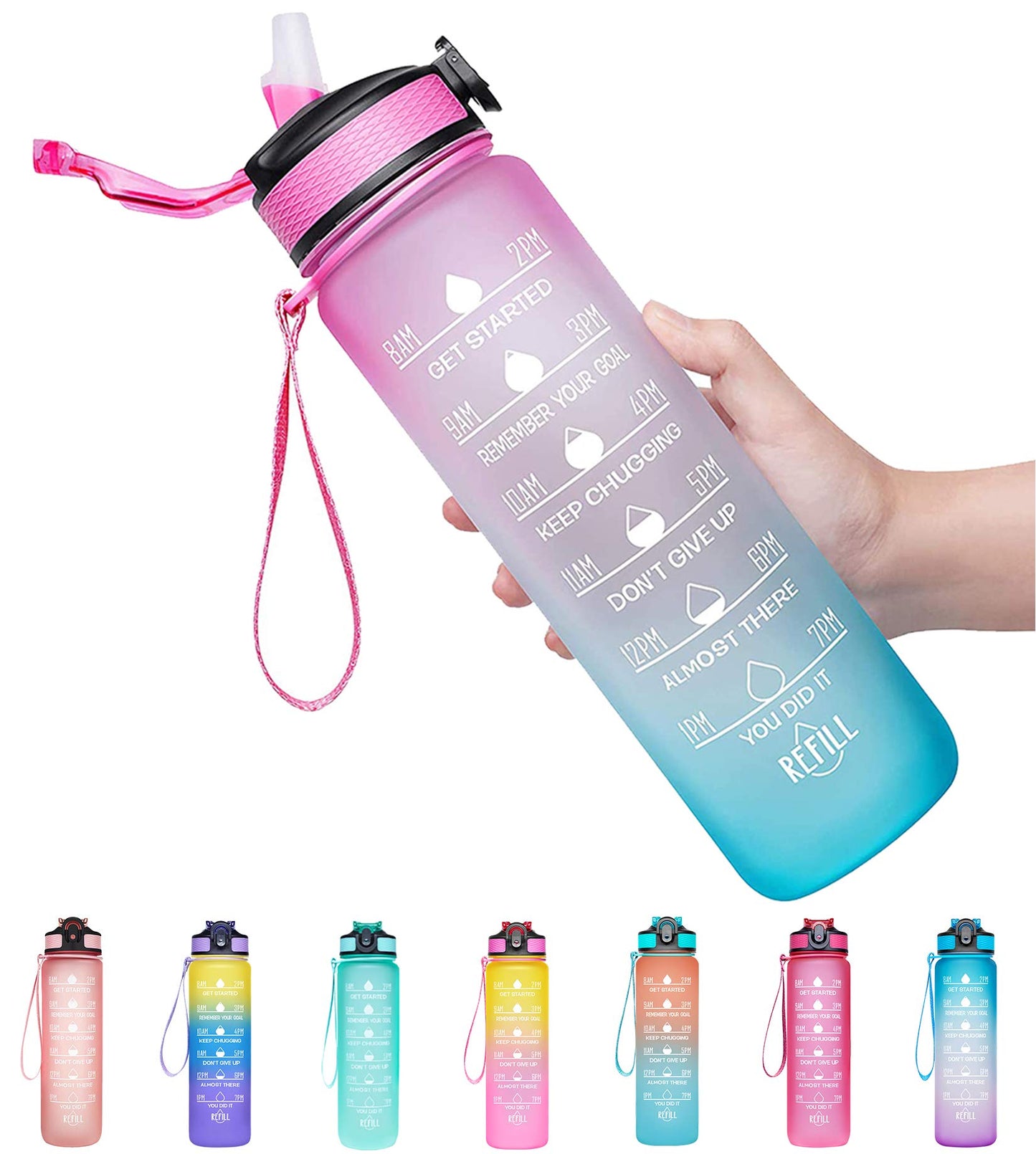 Giotto 32oz BPA Free Sports Water Bottle with Time Marker & Straw