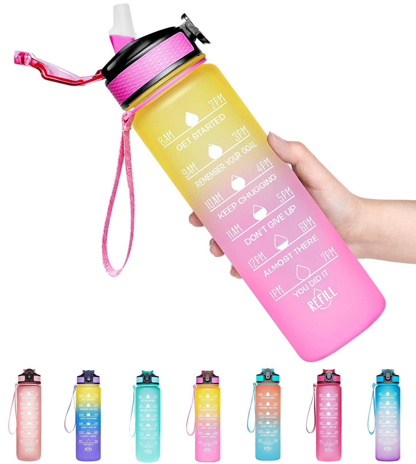Giotto 32oz BPA Free Sports Water Bottle with Time Marker & Straw