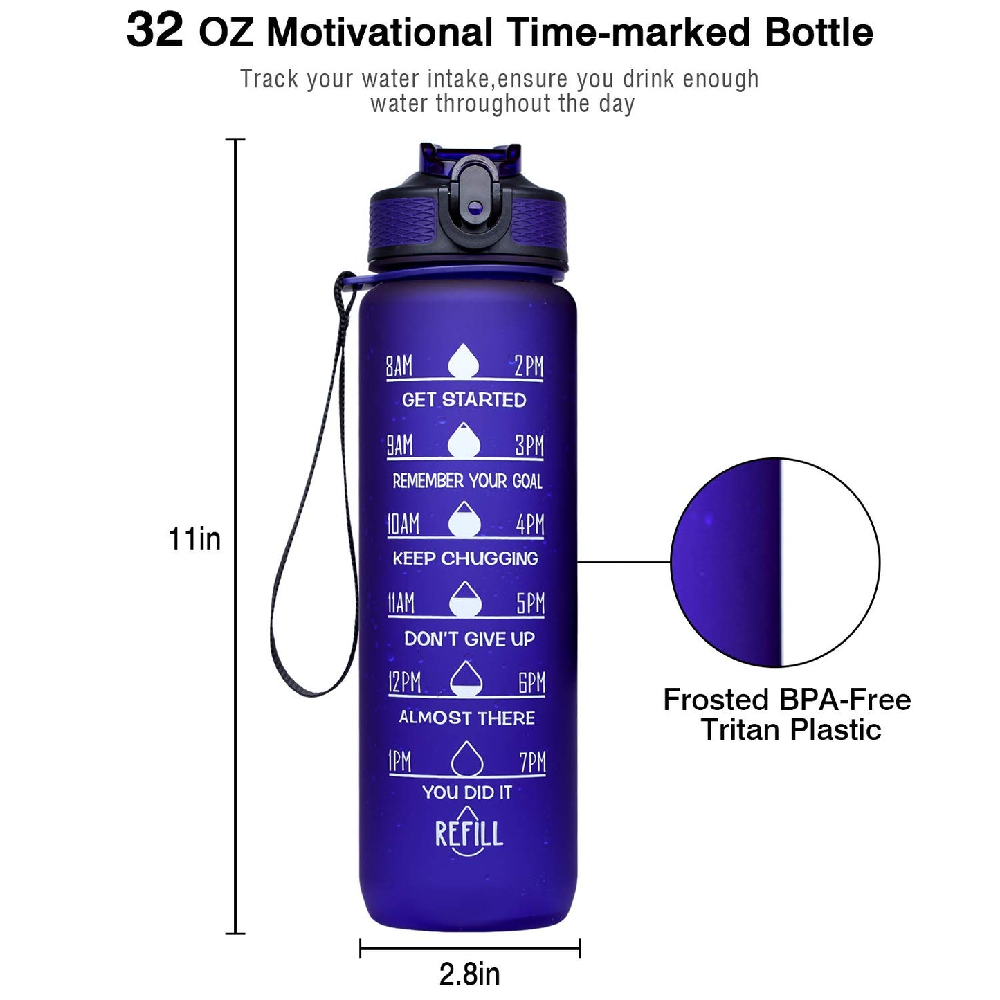 Giotto 32oz BPA Free Sports Water Bottle with Time Marker & Straw