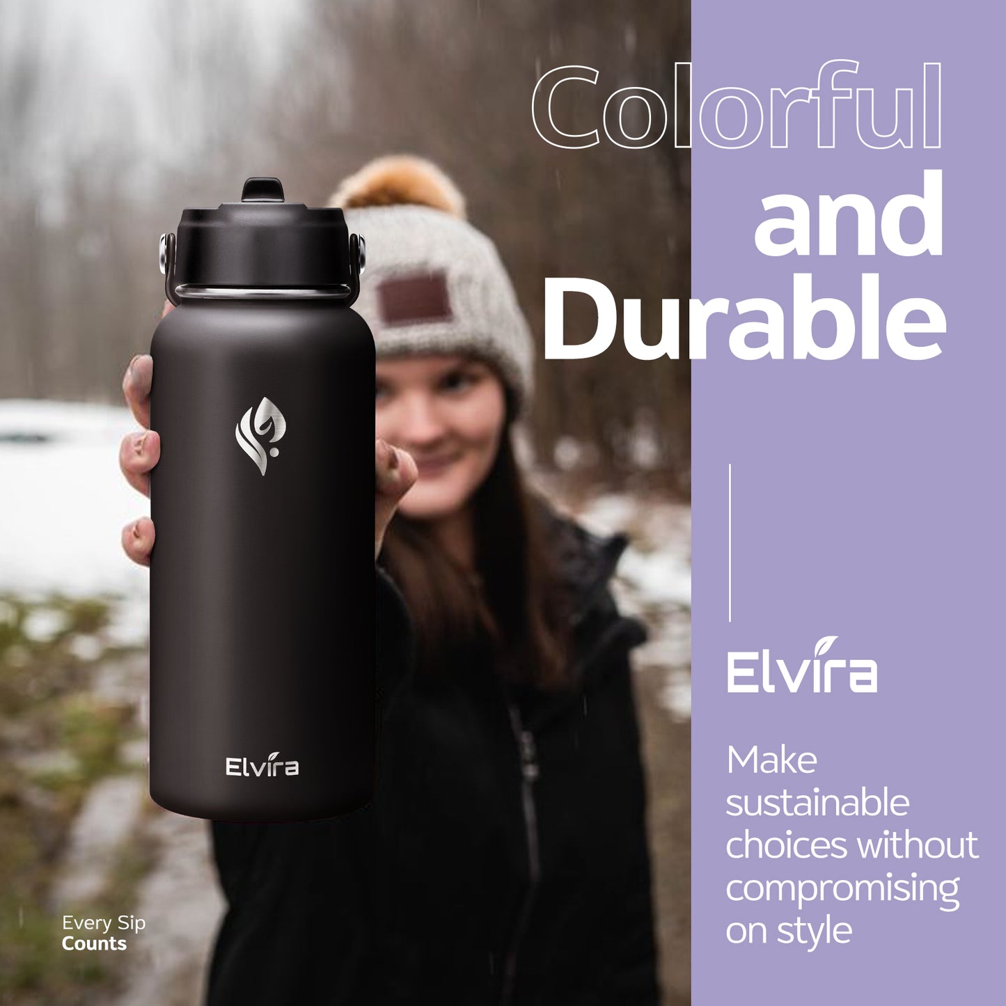 Elvira 32oz Vacuum Insulated Stainless Steel Water Bottle with Straw & Spout Lids