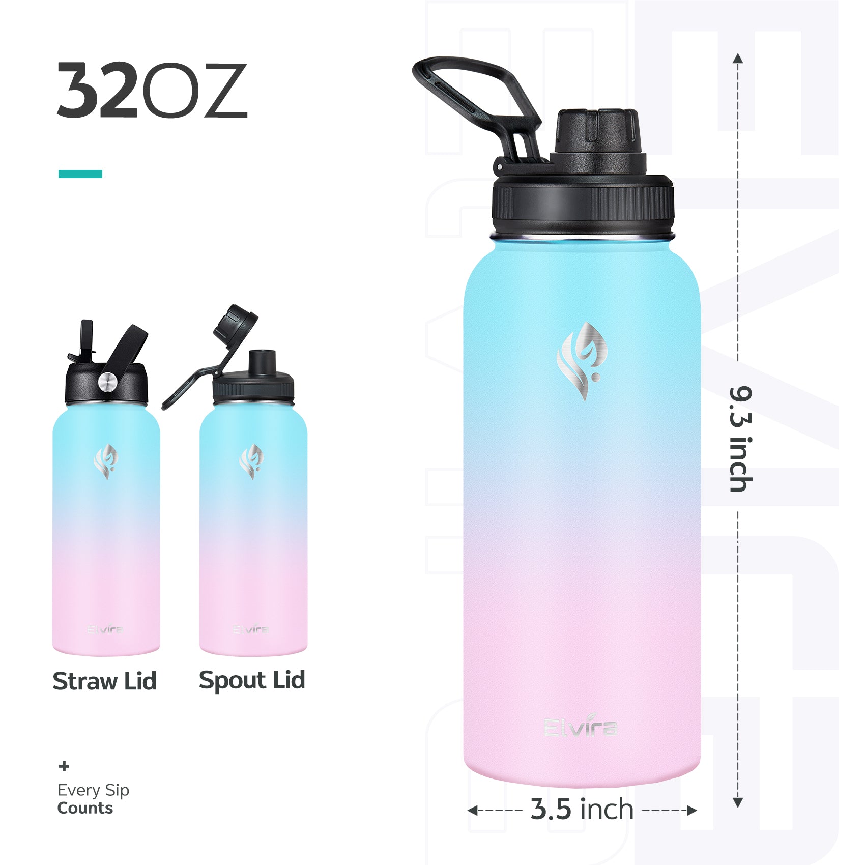 Premium Filtering Water Bottle - Stainless Steel, 32oz