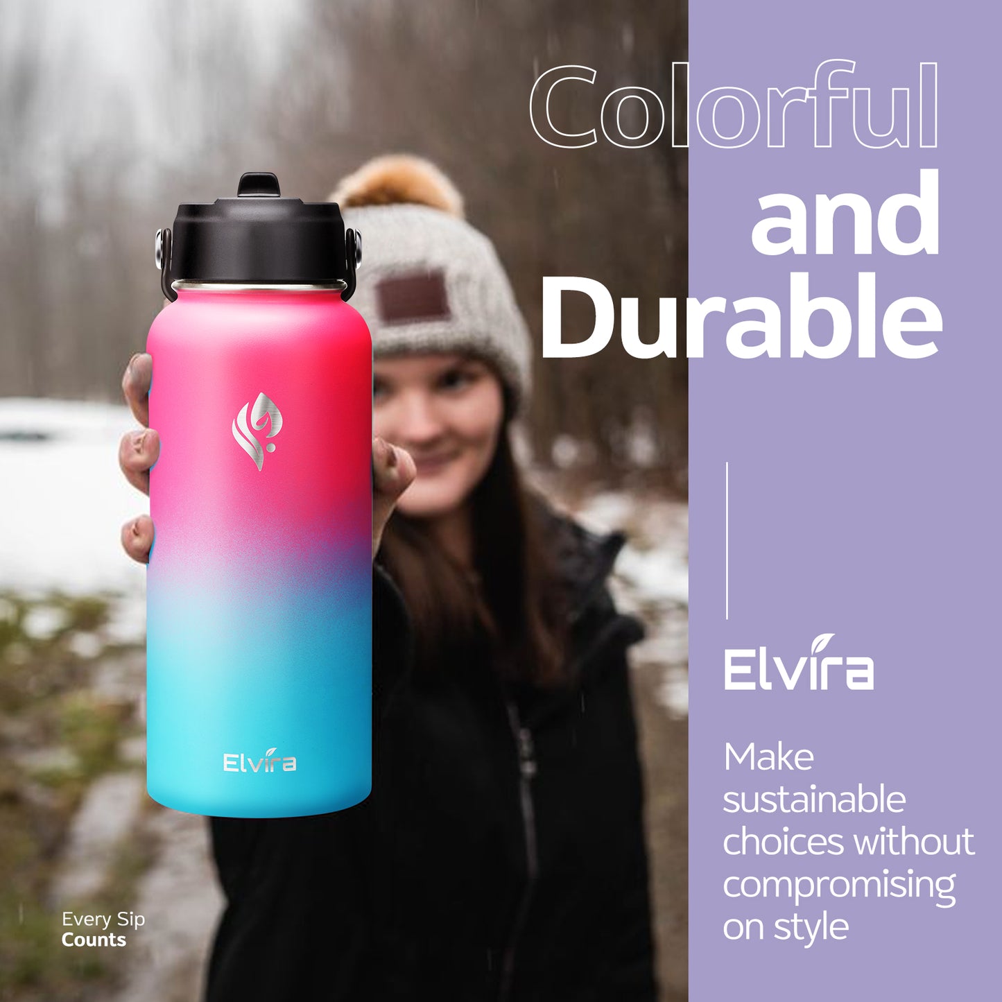 Elvira 32oz Vacuum Insulated Stainless Steel Water Bottle with Straw & Spout Lids