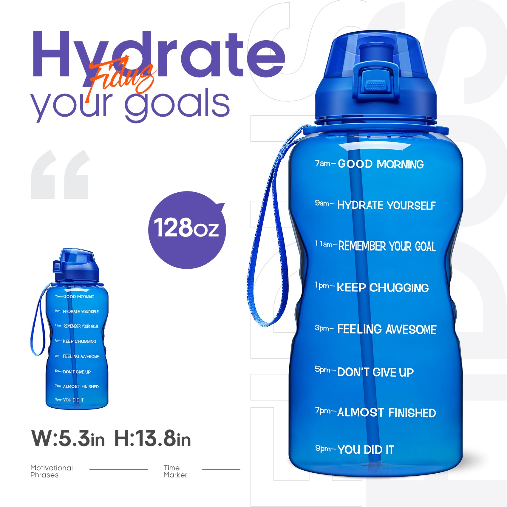 1 Gallon Water Bottles with Straw, 128 oz / 3.8L Water Bottle BPA