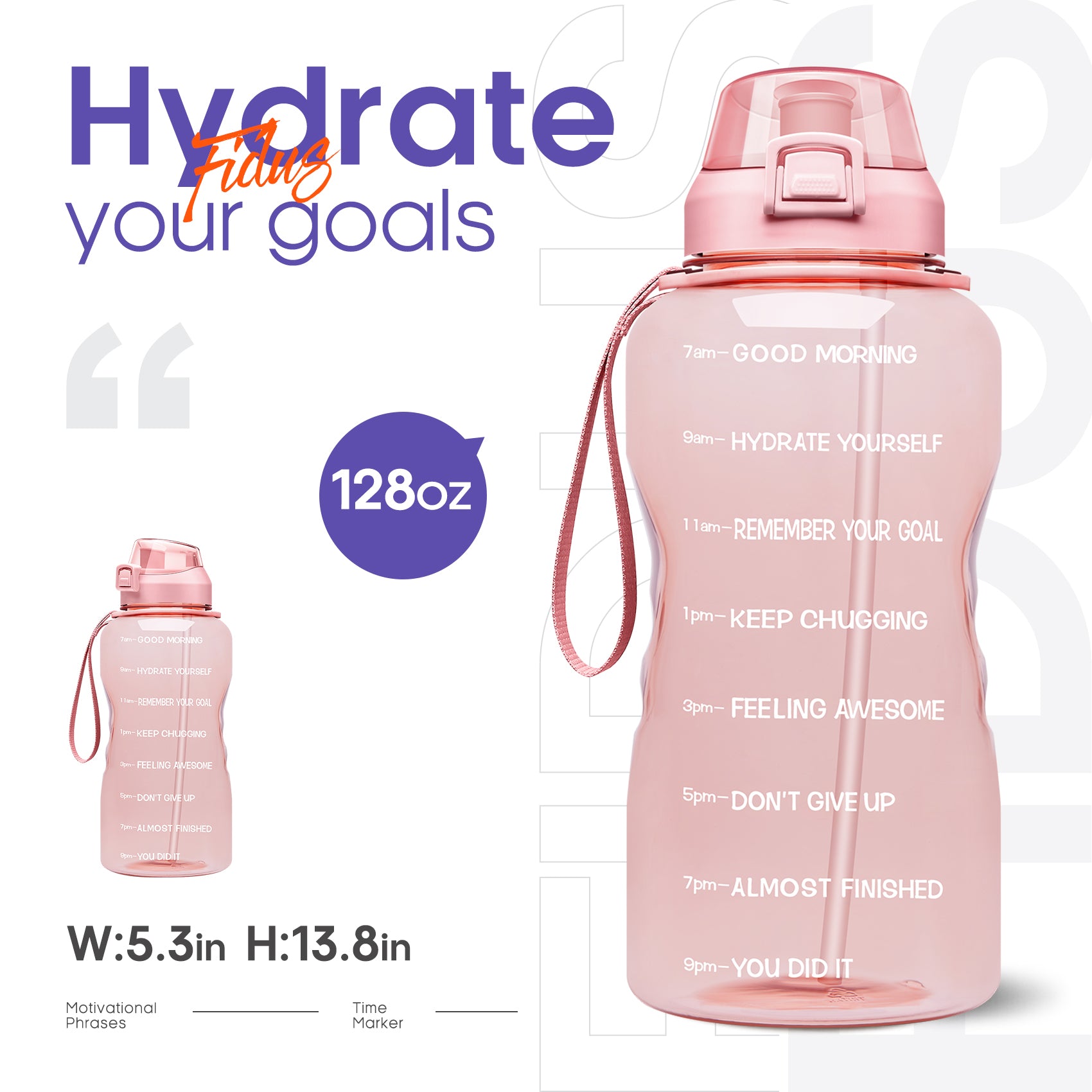 Motivational Soft Touch Water Bottle, 128 Oz.
