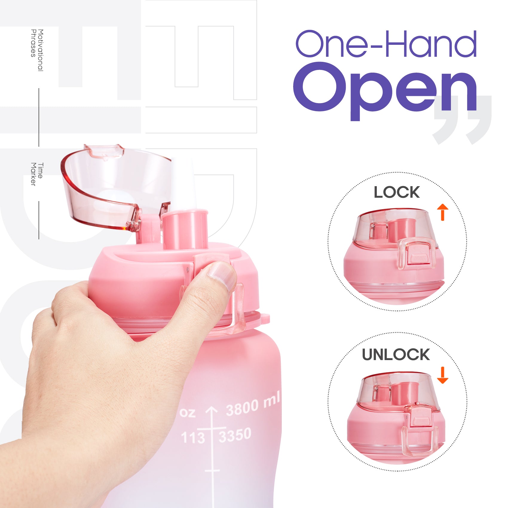 Pink Motivational Soft Touch Water Bottle, 128 Oz.
