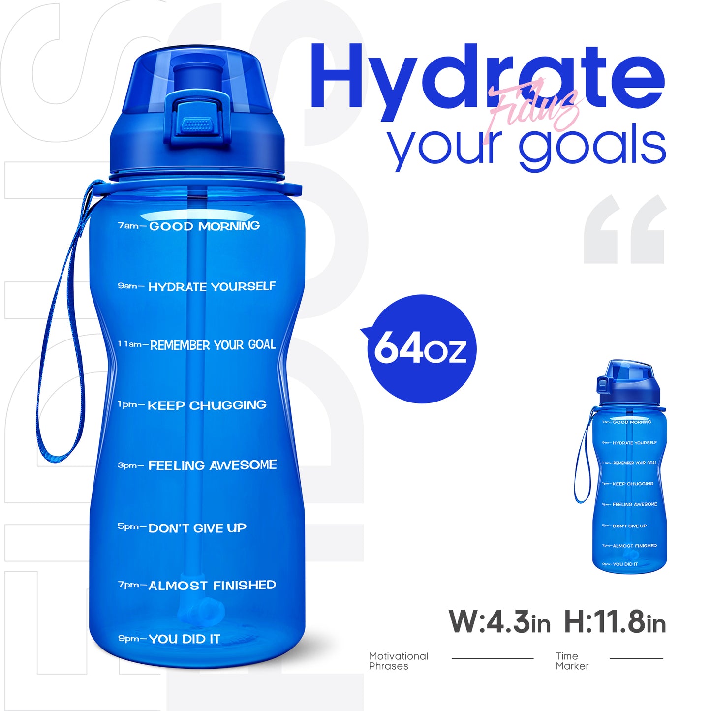 GIOTTO 64oz Motivational Water Bottle with Time Marker & Straw