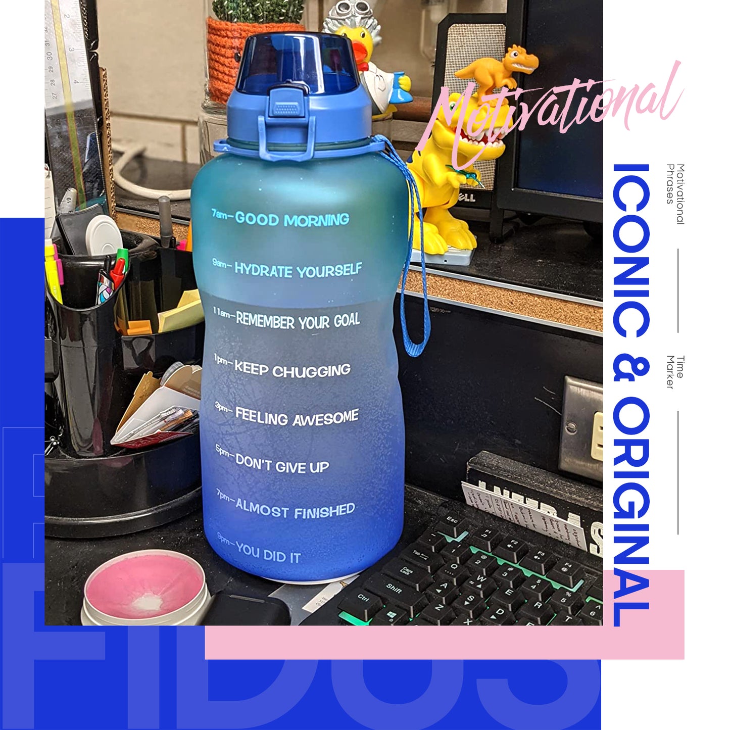 GIOTTO 64oz Motivational Water Bottle with Time Marker & Straw