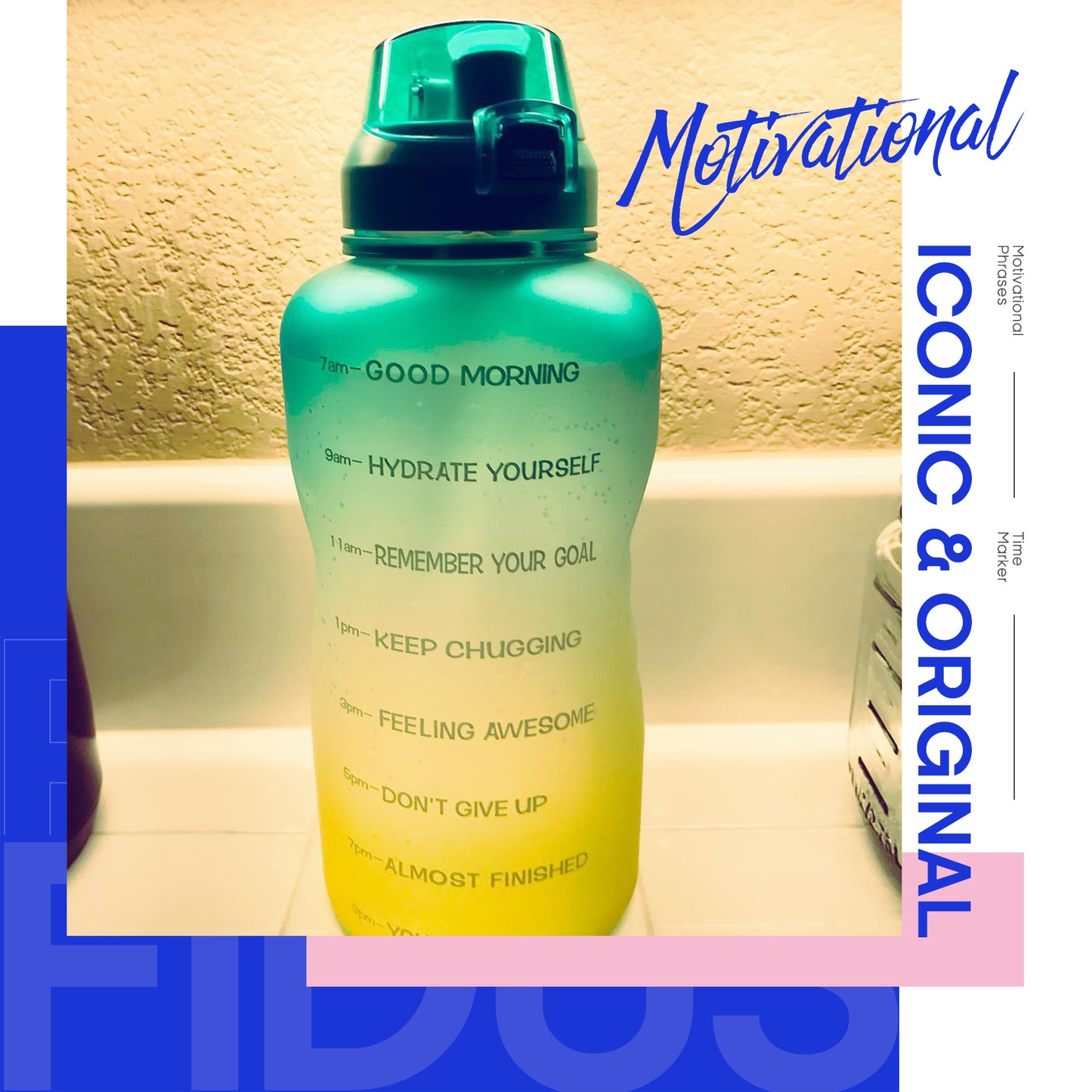 GIOTTO 64oz Motivational Water Bottle with Time Marker & Straw