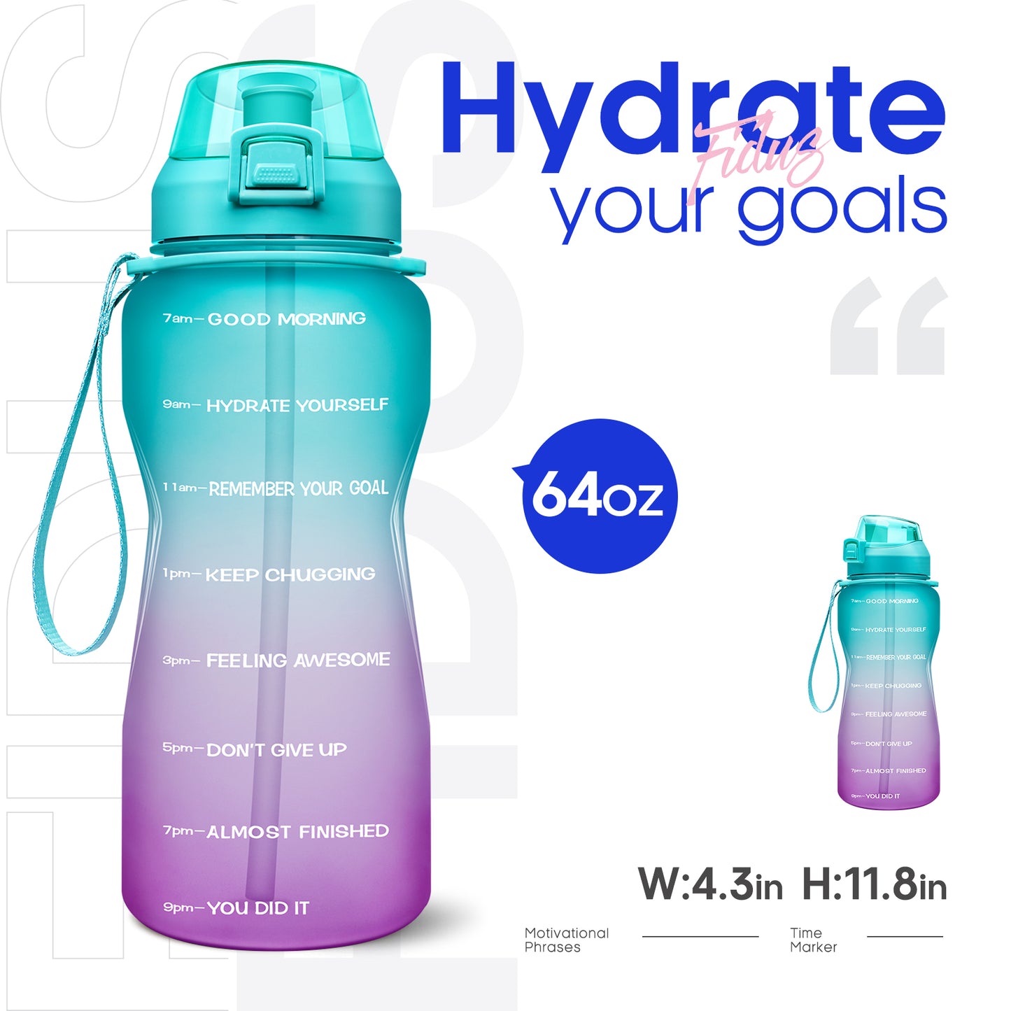 GIOTTO 64oz Motivational Water Bottle with Time Marker & Straw