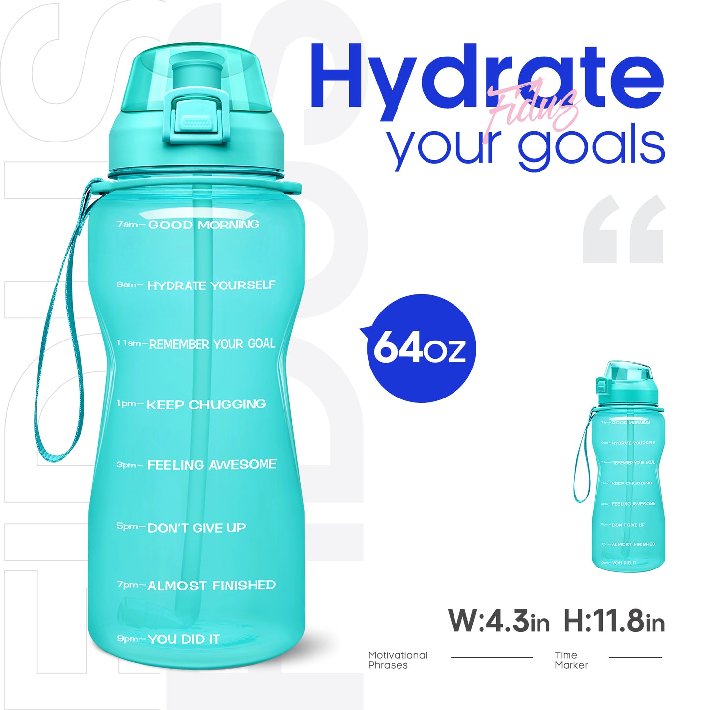 GIOTTO 64oz Motivational Water Bottle with Time Marker & Straw