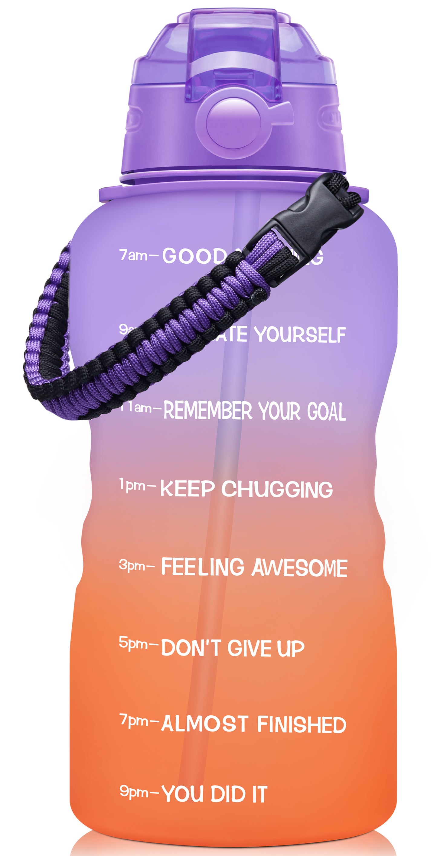 Fidus 128oz Motivational Water Bottle with Paracord Handle & Removable Straw